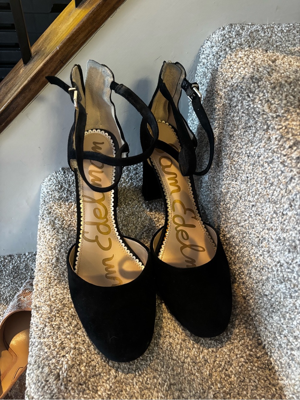 Sam Edelman Black Suede Ankle-Strap Block Heels
